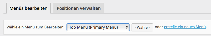 WordPress Menü auswählen