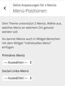 Auflistung der Menü-Positionen im WordPress Customizer