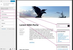WordPress Customizer zeigt Widgetbereiche mit Live-Vorschau