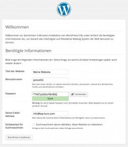 Formular zur Neubenutzerstellung während der WordPress-Installation